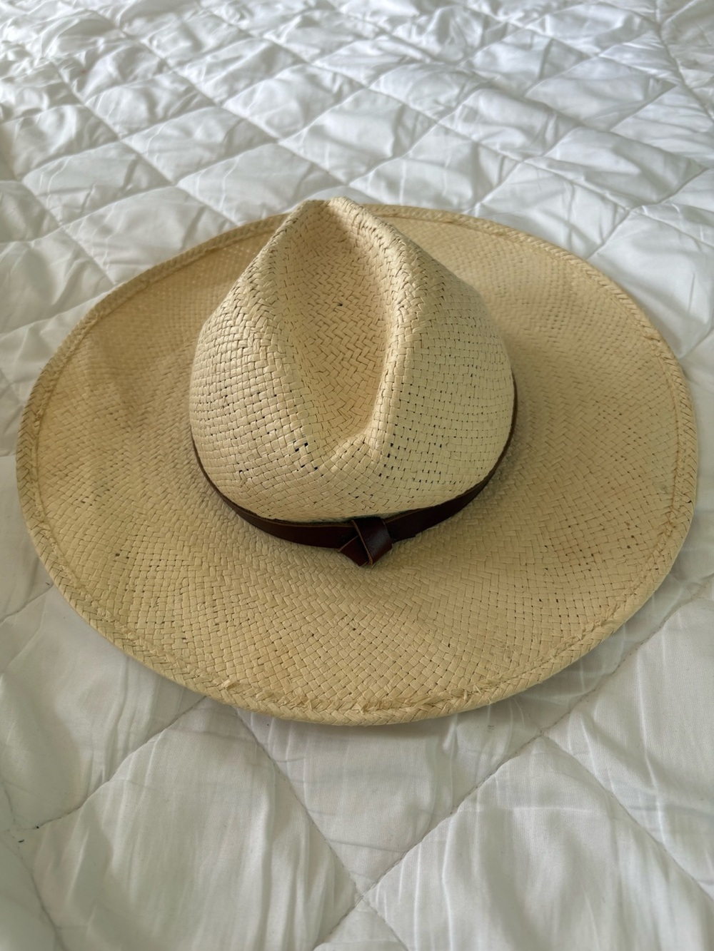Janessa Leone Natural Straw hat with Brown Leather Band